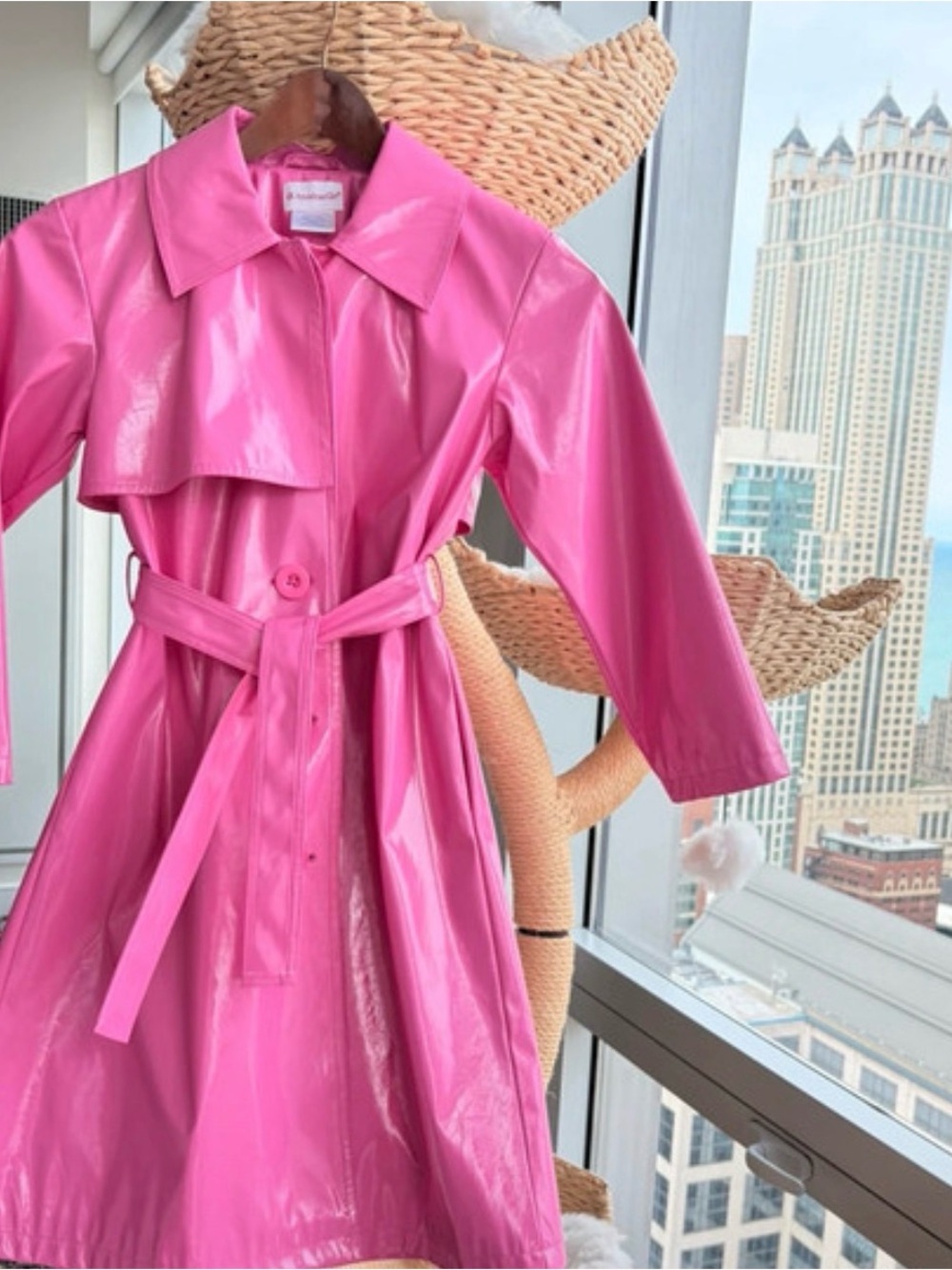 American Girl Glossy Pink Trench Coat with Belt